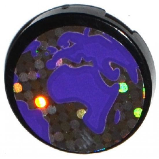 Tile, Round 2 x 2 with Bottom Stud Holder with Dark Purple Flat Earth Map Pattern (Sticker) - Set 41130