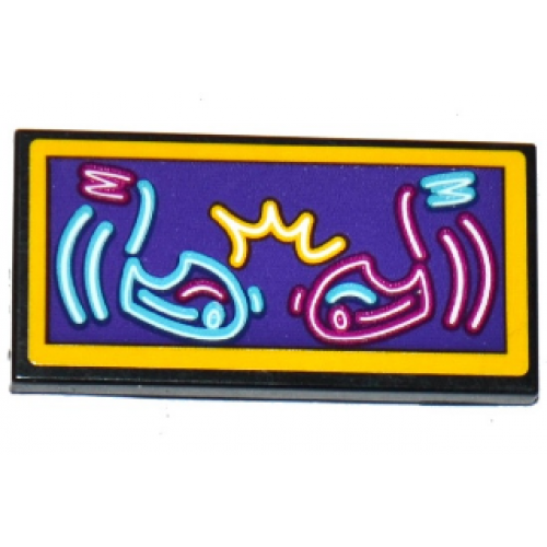 Tile 2 x 4 with Bumper Cars Neon Sign Pattern (Sticker) - Set 41133