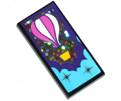 Tile 2 x 4 with Hot Air Balloon, Stars and Dark Purple and Medium Azure Clouds Pattern (Sticker) - Set 41130