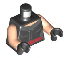 Torso Female Outline Dress with 2 Silver Vertical Lines and Red Belt with Buckle Pattern / Light Nougat Arms / Black Hands