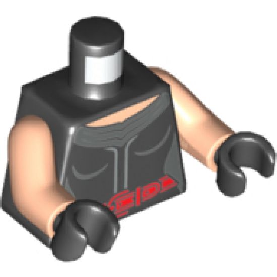 Torso Female Outline Dress with 2 Silver Vertical Lines and Red Belt with Buckle Pattern / Light Nougat Arms / Black Hands