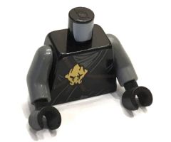 Torso Ninjago Brown Rope, Gold Medallion and Gray Undershirt Front, Scabbards on Back Pattern / Dark Bluish Gray Arms / Black Hands