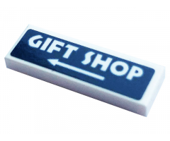 Tile 1 x 3 with White Arrow and 'GIFT SHOP' Pattern (Sticker) - Set 75937