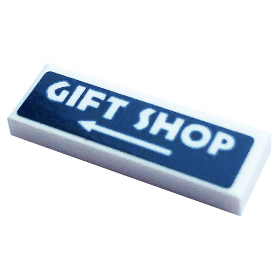 Tile 1 x 3 with White Arrow and 'GIFT SHOP' Pattern (Sticker) - Set 75937