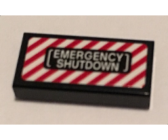 Tile 1 x 2 with 'EMERGENCY SHUTDOWN' over Red and White Danger Stripes Pattern (Sticker) - Set 70909