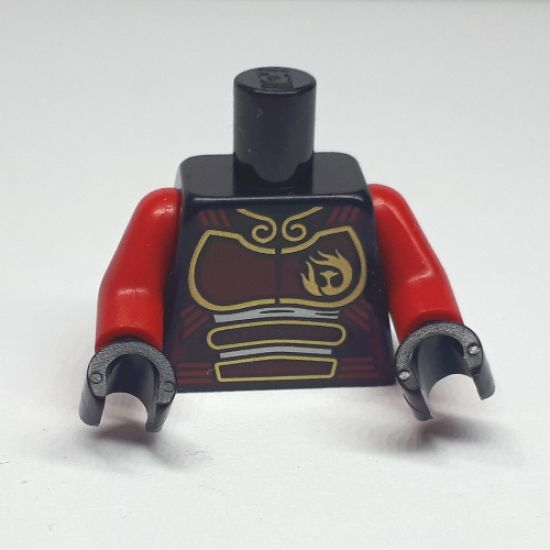 Torso Ninjago Female Dark Red Samurai Armor with Gold Phoenix Pattern / Red Arms / Black Hands