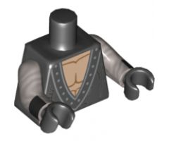 Torso Batman Muscles Outline, V-Neck with Silver Rivets Pattern / Flat Silver Arms with Black Cuffs Pattern / Black Hands