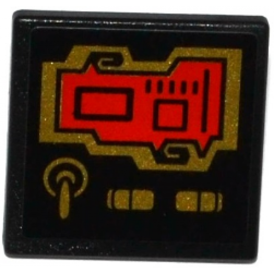 Road Sign 2 x 2 Square with Open O Clip with Red Screen and 3 Gold Switches Pattern (Sticker) - Set 70738