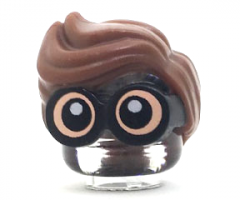 Minifigure, Hair Combo, Large Thick Glasses with Reddish Brown Hair, Parted and Wavy with Light Nougat Skin and White Pupils Pattern