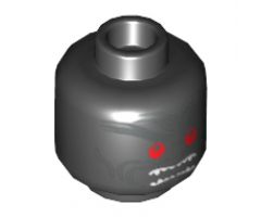 Minifigure, Head Red Round Eyes, White Teeth and Silver Wrinkles Pattern - Hollow Stud