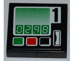 Tile 2 x 2 with '02.98' and Black Number '1' Pattern (Sticker) - Set 60016