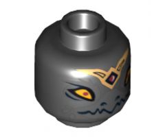Minifigure, Head Dual Sided Alien Chima Raven with Beak and Gold Crown, Wide Eyes / Narrow Eyes Pattern (Rawzom) - Hollow Stud