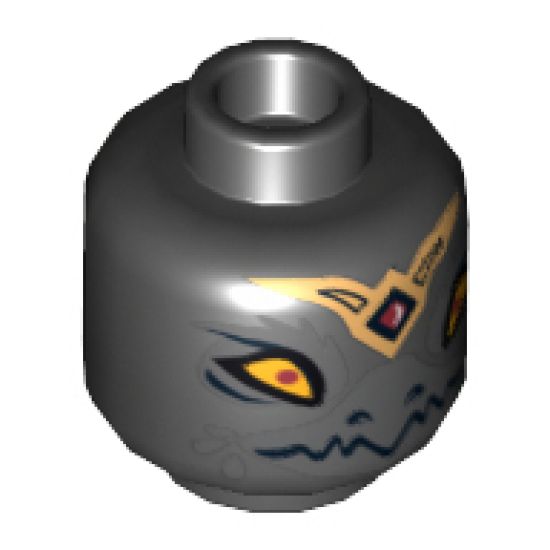 Minifigure, Head Dual Sided Alien Chima Raven with Beak and Gold Crown, Wide Eyes / Narrow Eyes Pattern (Rawzom) - Hollow Stud