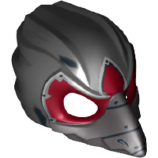 Minifigure, Headgear Mask Bird (Raven) with Silver Beak and Dark Red Markings Pattern