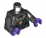 Torso Armor with Dark Bluish Gray Belts, Gold Raven Pendant and Dark Azure Round Jewel (Chi) Pattern / Black Arms / Dark Purple Hands