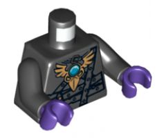 Torso Armor with Dark Bluish Gray Belts, Gold Raven Pendant and Dark Azure Round Jewel (Chi) Pattern / Black Arms / Dark Purple Hands