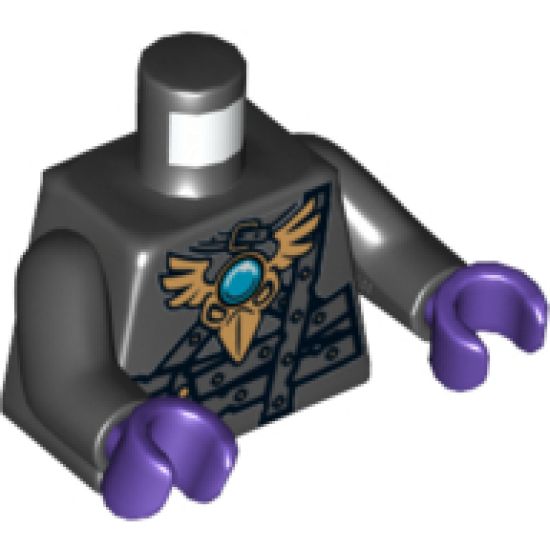 Torso Armor with Dark Bluish Gray Belts, Gold Raven Pendant and Dark Azure Round Jewel (Chi) Pattern / Black Arms / Dark Purple Hands