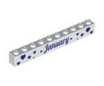 Brick 1 x 10 with Dark Purple 'January' and 'February' Pattern on Opposite Sides
