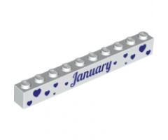 Brick 1 x 10 with Dark Purple 'January' and 'February' Pattern on Opposite Sides