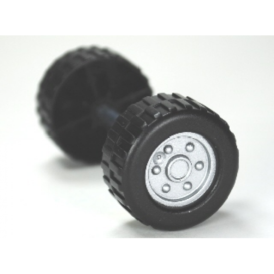 Duplo, Vehicle Wheel Double Assembly With Tread with Metal Axle and Metallic Silver Classic Pattern