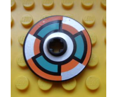 Technic, Disk 3 x 3 with Dark Turquoise, Silver and Orange 6 Section Pattern (Sticker) - Set 8305