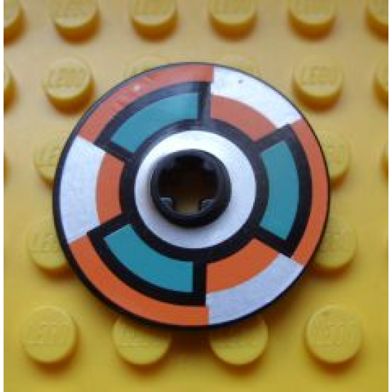 Technic, Disk 3 x 3 with Dark Turquoise, Silver and Orange 6 Section Pattern (Sticker) - Set 8305