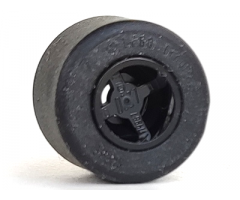 Wheel & Tire Assembly 8mm D. x 9mm, Hole Notched for Wheels Holder Pin, Reinforced Back with Black Tire 14mm D. x 9mm Smooth Small Wide Slick (74967 / 30028)