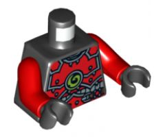 Torso Ninjago Red Armor and Silver Belt with Lime Swirl Medallion Pattern / Red Arms / Black Hands