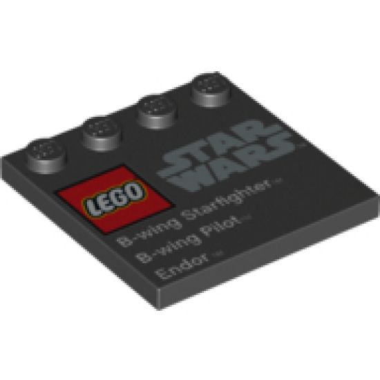 Tile, Modified 4 x 4 with Studs on Edge with Lego Star Wars Logo and 'B-wing Starfighter B-wing Pilot Endor' Pattern - Set 75010