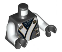Torso Ninjago Robe with White and Gold Sash Pattern / White Arms / Black Hands