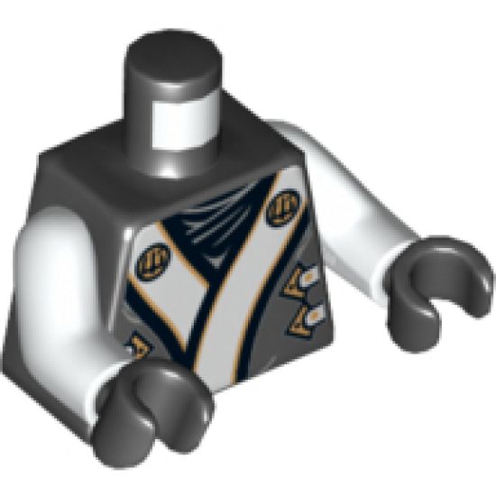 Torso Ninjago Robe with White and Gold Sash Pattern / White Arms / Black Hands