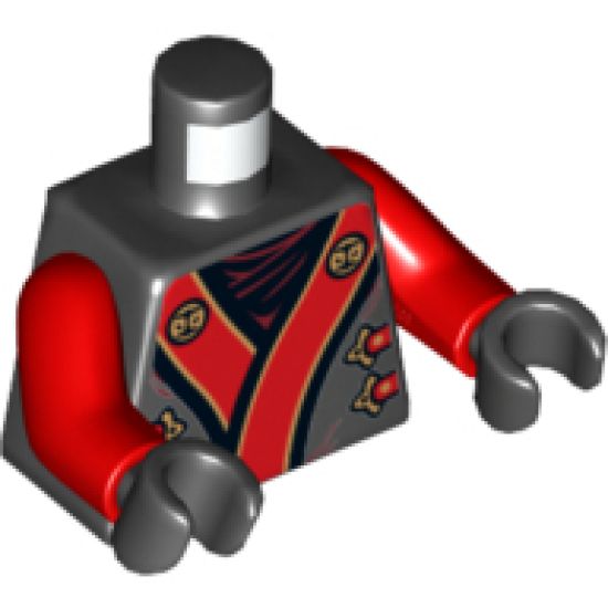 Torso Ninjago Robe with Red and Gold Sash Pattern / Red Arms / Black Hands