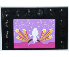 Tile, Modified 4 x 6 with Studs on Edges with Stars and White Female Singer Silhouette Pattern (Sticker) - Set 3315