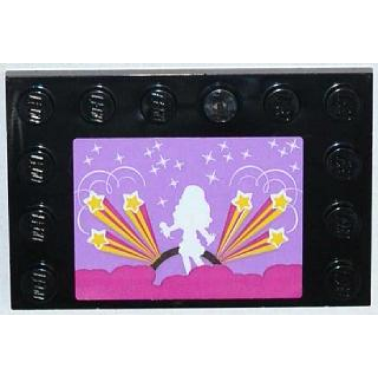 Tile, Modified 4 x 6 with Studs on Edges with Stars and White Female Singer Silhouette Pattern (Sticker) - Set 3315