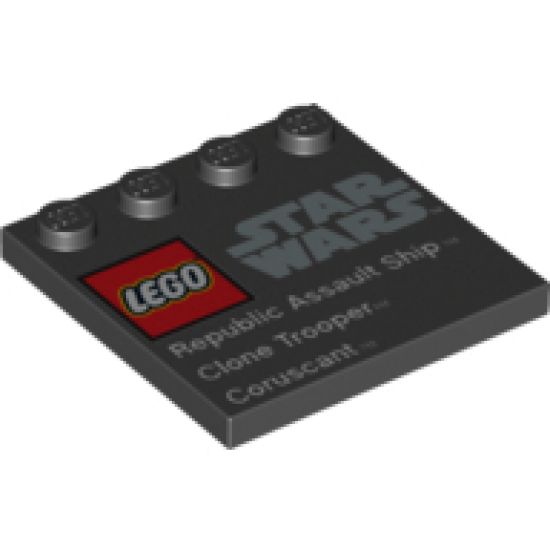 Tile, Modified 4 x 4 with Studs on Edge with Lego Star Wars Logo and 'Republic Assault Ship Clone Trooper Coruscant' Pattern - Set 75007