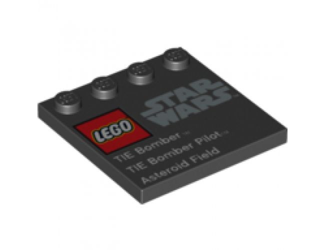 Tile, Modified 4 x 4 with Studs on Edge with LEGO Star Wars Logo and 'TIE Bomber TIE Bomber Pilot Asteroid Field' Pattern - Set 75008