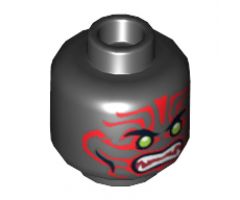 Minifigure, Head Alien with Lime Eyes, White Fangs, Red Face Decorations and Dark Red Mouth Pattern - Hollow Stud