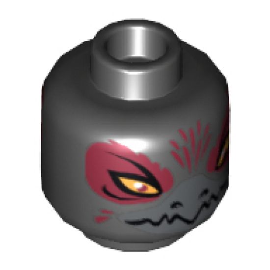 Minifigure, Head Dual Sided Alien Chima Raven with Beak, Yellow Eyes and Dark Red Pupils, Narrowed / Wide Open Bloodshot Pattern - Hollow Stud