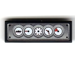 Tile 1 x 3 with Gauges on Silver Background and Black Rivets Pattern (Sticker) - Set 8899