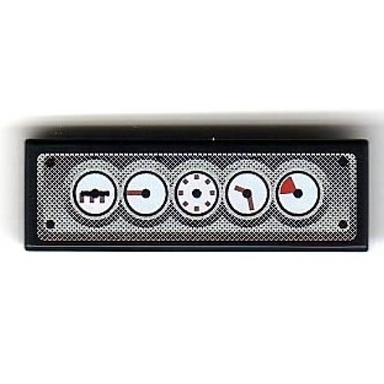 Tile 1 x 3 with Gauges on Silver Background and Black Rivets Pattern (Sticker) - Set 8899