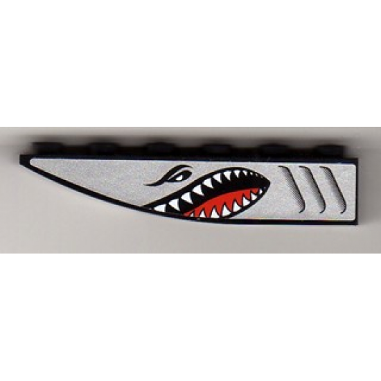 Slope, Curved 6 x 1 Inverted with Shark Head on Silver Background Pattern Model Left (Sticker) - Set 8899