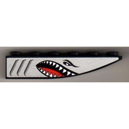 Slope, Curved 6 x 1 Inverted with Shark Head on Silver Background Pattern Model Right (Sticker) - Set 8899