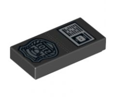 Tile 1 x 2 with Silver Police Badge with '2101' and ID Pattern
