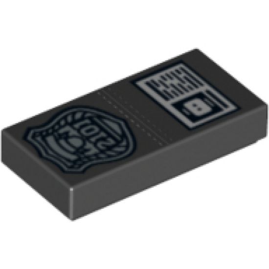Tile 1 x 2 with Silver Police Badge with '2101' and ID Pattern