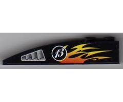 Slope, Curved 6 x 1 with Silver Air Intake, White '13' in Circle and Flames Pattern Model Left (Sticker) - Set 8899