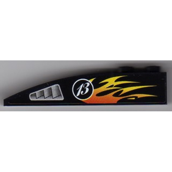 Slope, Curved 6 x 1 with Silver Air Intake, White '13' in Circle and Flames Pattern Model Left (Sticker) - Set 8899