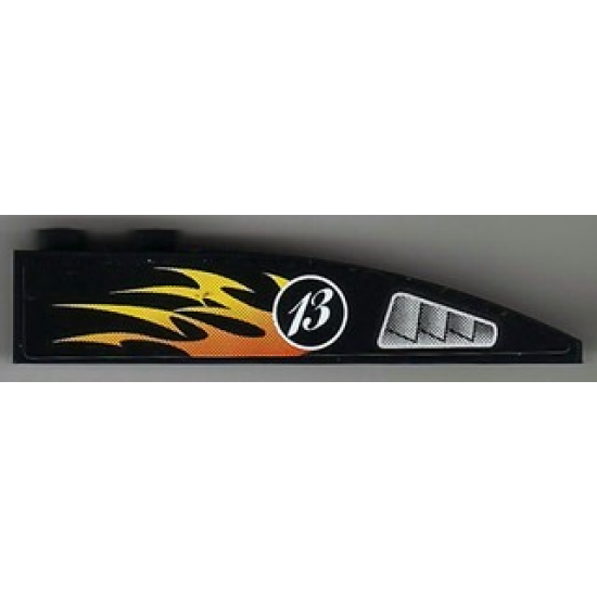 Slope, Curved 6 x 1 with Silver Air Intake, White '13' in Circle and Flames Pattern Model Right (Sticker) - Set 8899