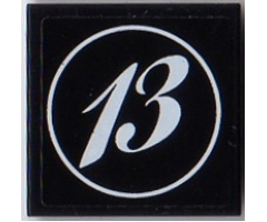 Tile 2 x 2 with White Number 13 in Circle Pattern (Sticker) - Sets 8863 / 8897 / 8899
