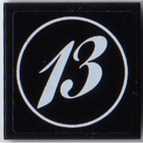 Tile 2 x 2 with White Number 13 in Circle Pattern (Sticker) - Sets 8863 / 8897 / 8899