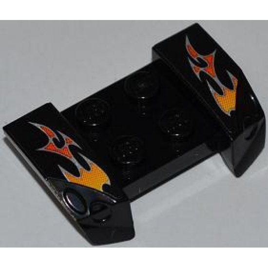 Vehicle, Mudguard 2 x 4 with Headlights Overhang with Orange and Red Flames on Black Background Pattern on Both Sides (Stickers) - Set 8148